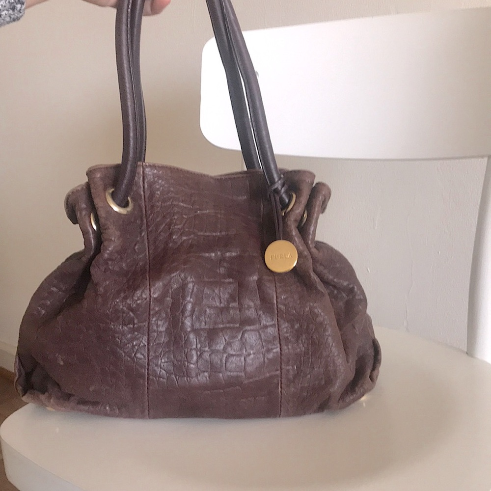 Furla bag. Genuine leather. Warm purple color.